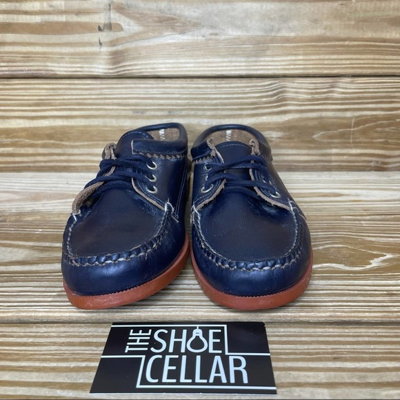 Quoddy Women’s 5 Blucher Moccasin Loafer Dark Blue Leather Lace Up Shoe - Picture 2 of 7